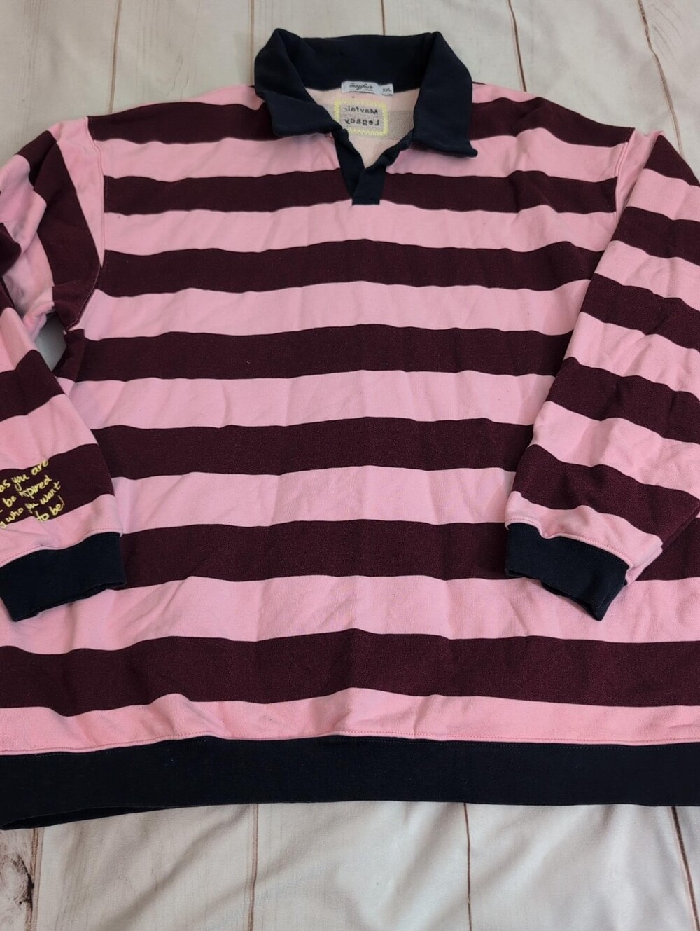 The Mayfair Group Come As You Are Striped Oversized Sweatshirt XL 2X Pink Rugby
